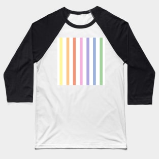 White and pastel rainbow stripes - vertical Baseball T-Shirt